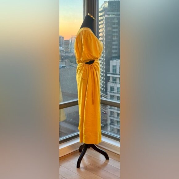 🆕 FARM Rio 🧿 NWOT Linen Cut Out Midi Dress, Yellow - Size L - Picture 10 of 15